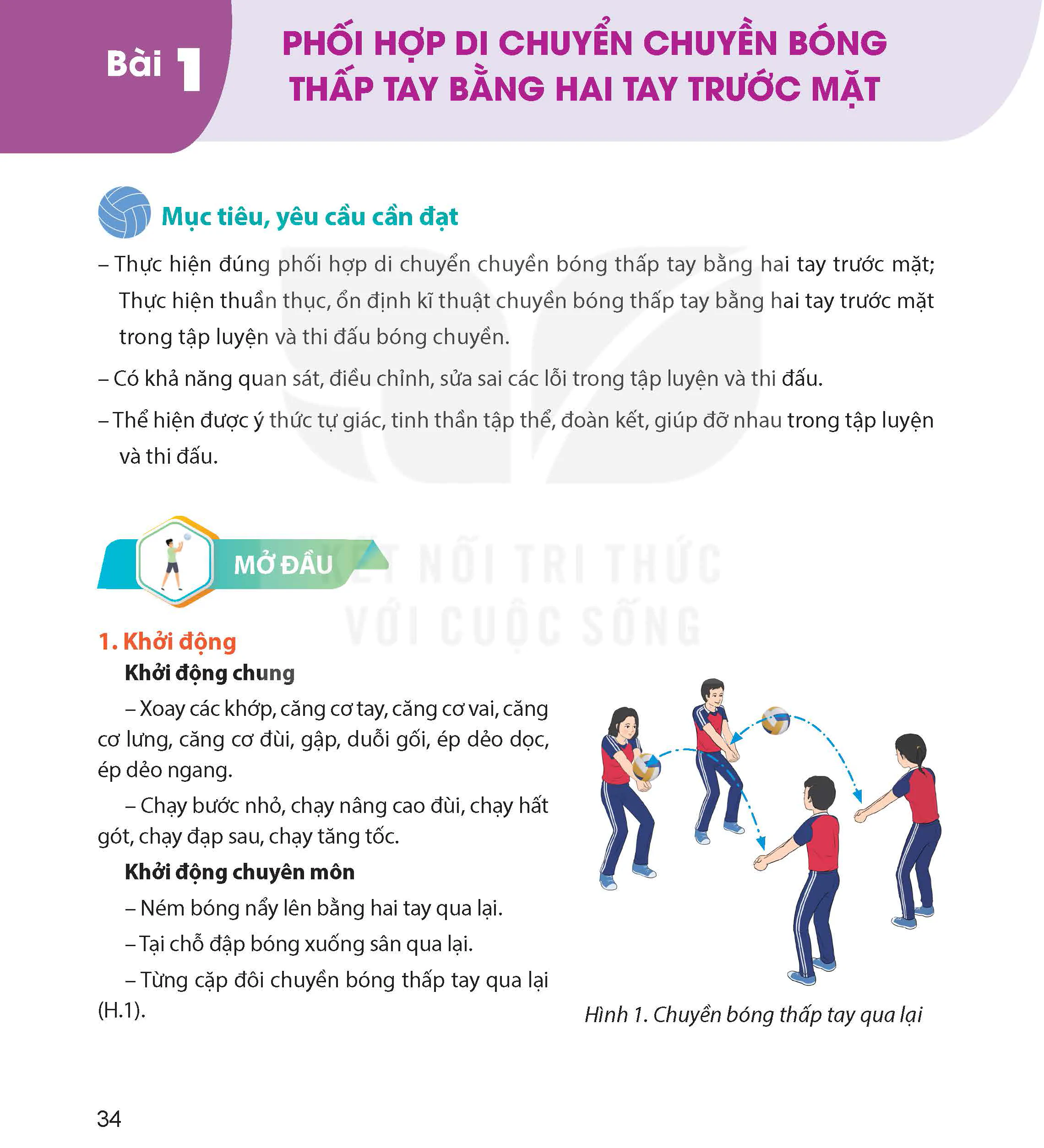 Bài 1: Phối hợp di chuyển chuyền bóng thấp tay bằng hai tay trước mặt