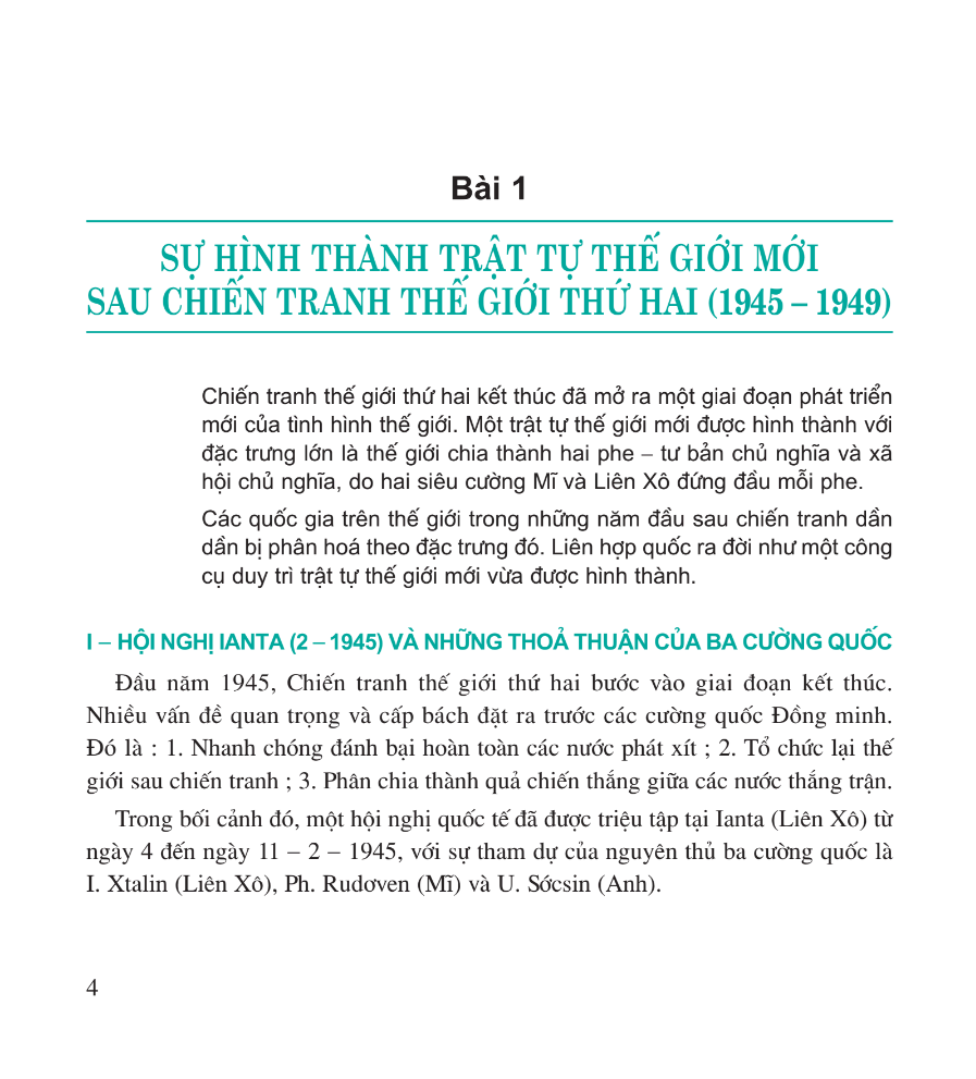 Bài 1: Sự Hình Thành Trật Tự Thế Giới Mới Sau Chiến Tranh Thế Giới Thứ Hai (1945 - 1949)