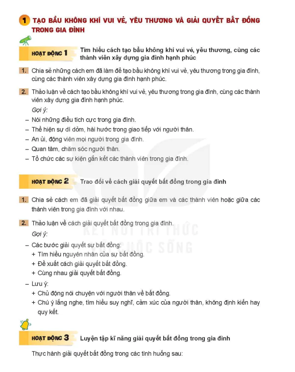 Bài 1: TẠO BẦU KHÔNG KHÍ VUI VẺ YÊU THƯƠNG VÀ GIẢI QUYẾT BẤT ĐỒNG TRONG GIA ĐÌNH