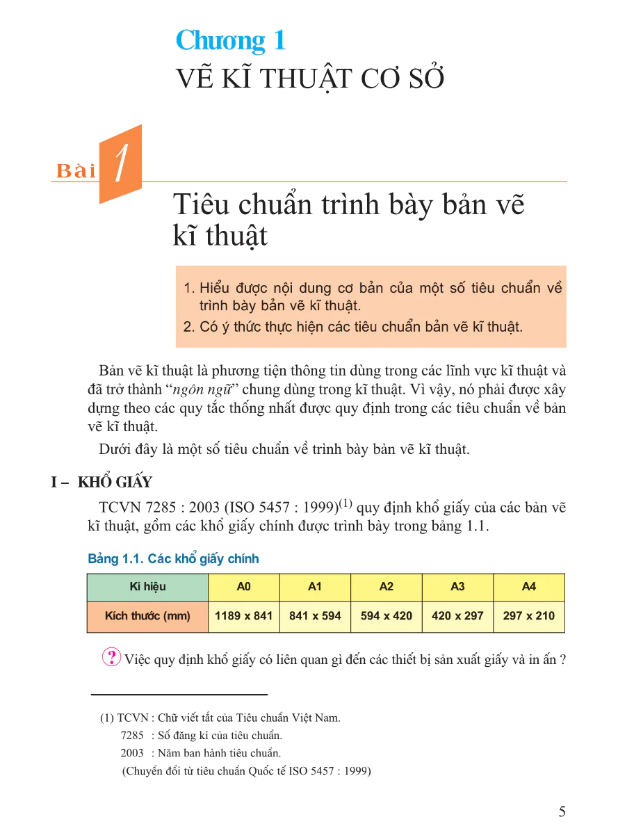 Bài 1: Tiêu Chuẩn Trình Bày Bản Vẽ Kĩ Thuật