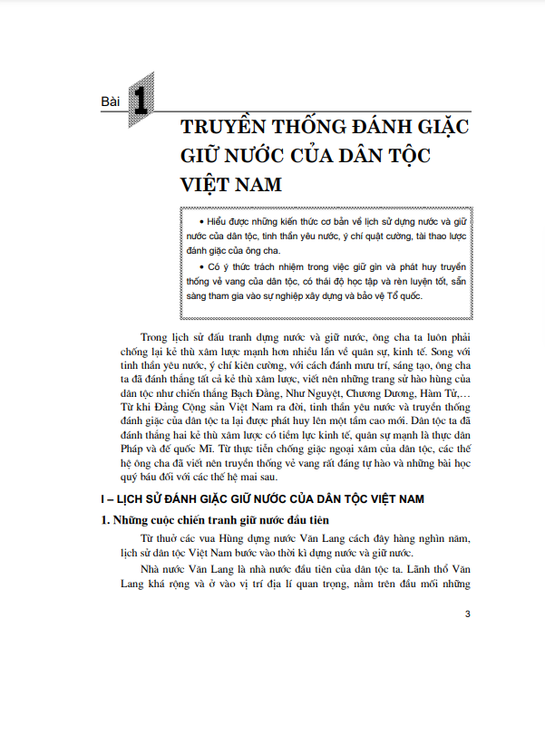 Bài 1: Truyền thống đánh giặt giữ nước của dân tộc Việt Nam