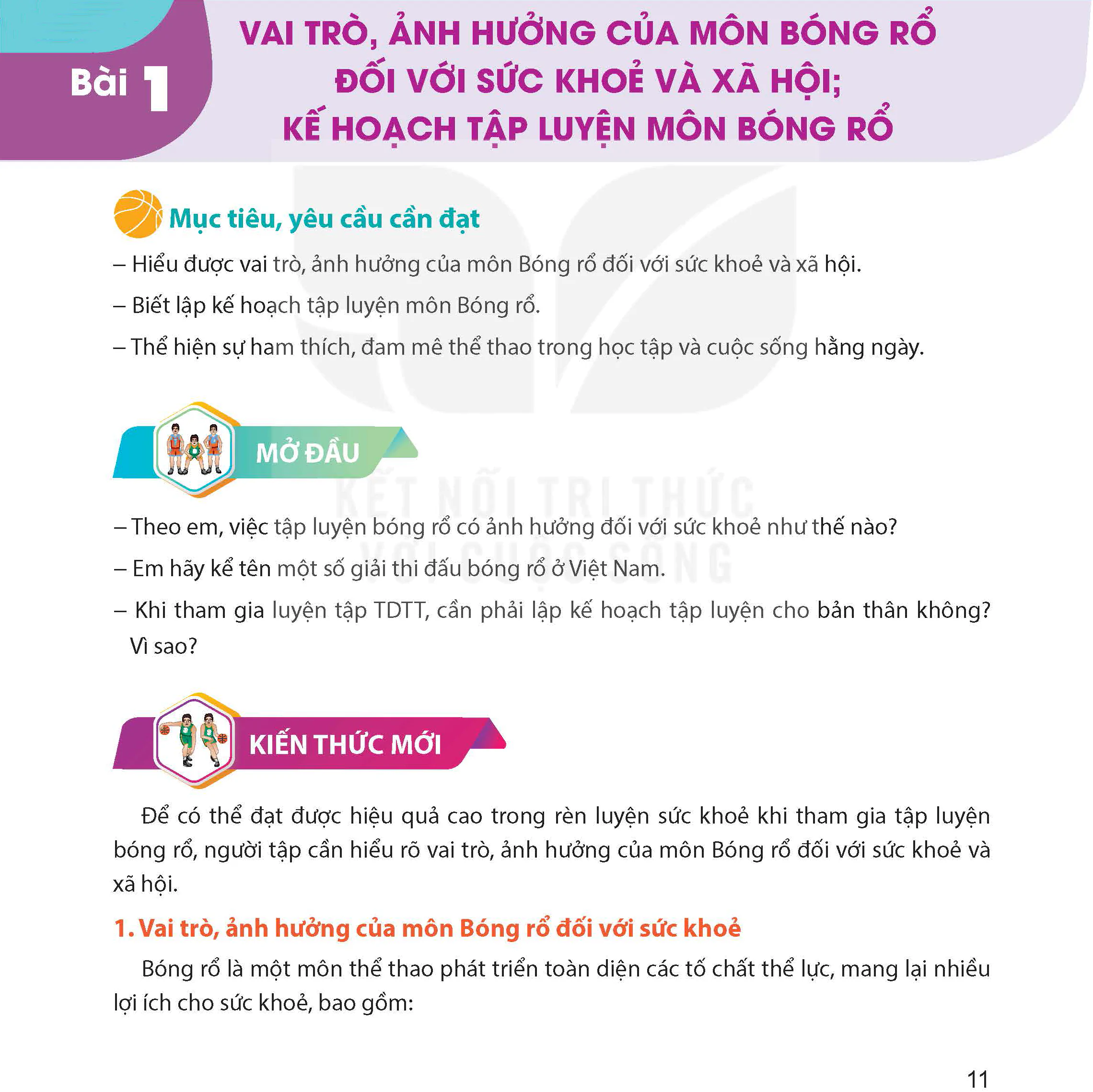 Bài 1. Vai trò, ảnh hưởng của môn Bóng rổ đối với sức khoẻ và xã hội; Kế hoạch tập luyện môn Bóng rổ