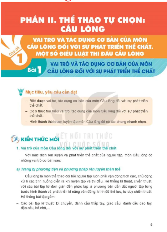 Bài 1: Vai trò và tác dụng cơ bản của môn cầu lông đối với sự phát triển thể chất