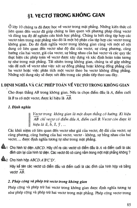 Bài 1: Vectơ trong không gian.