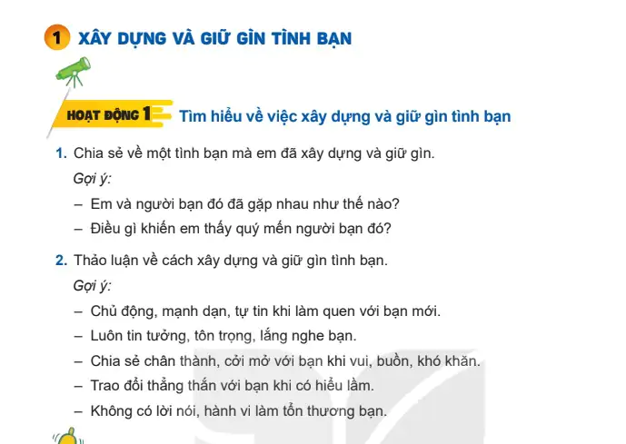 Bài 1: Xây dựng và giữ gìn tình bạn