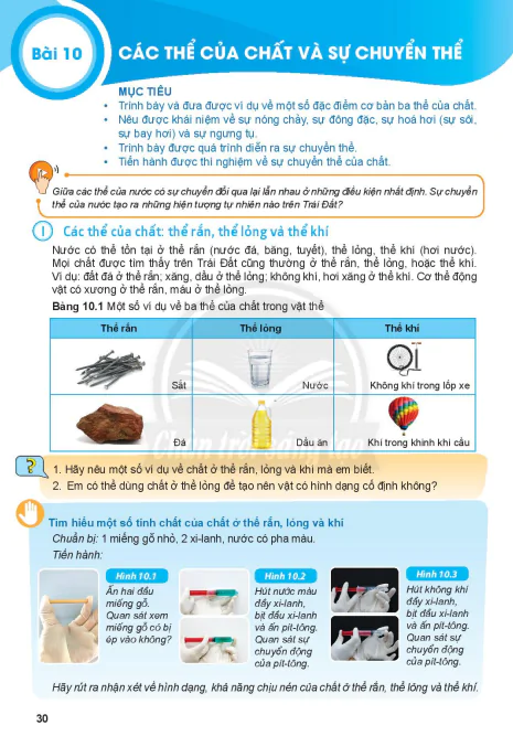 Bài 10: CÁC THỂ CỦA CHẤT VÀ SỰ CHUYỂN THỂ