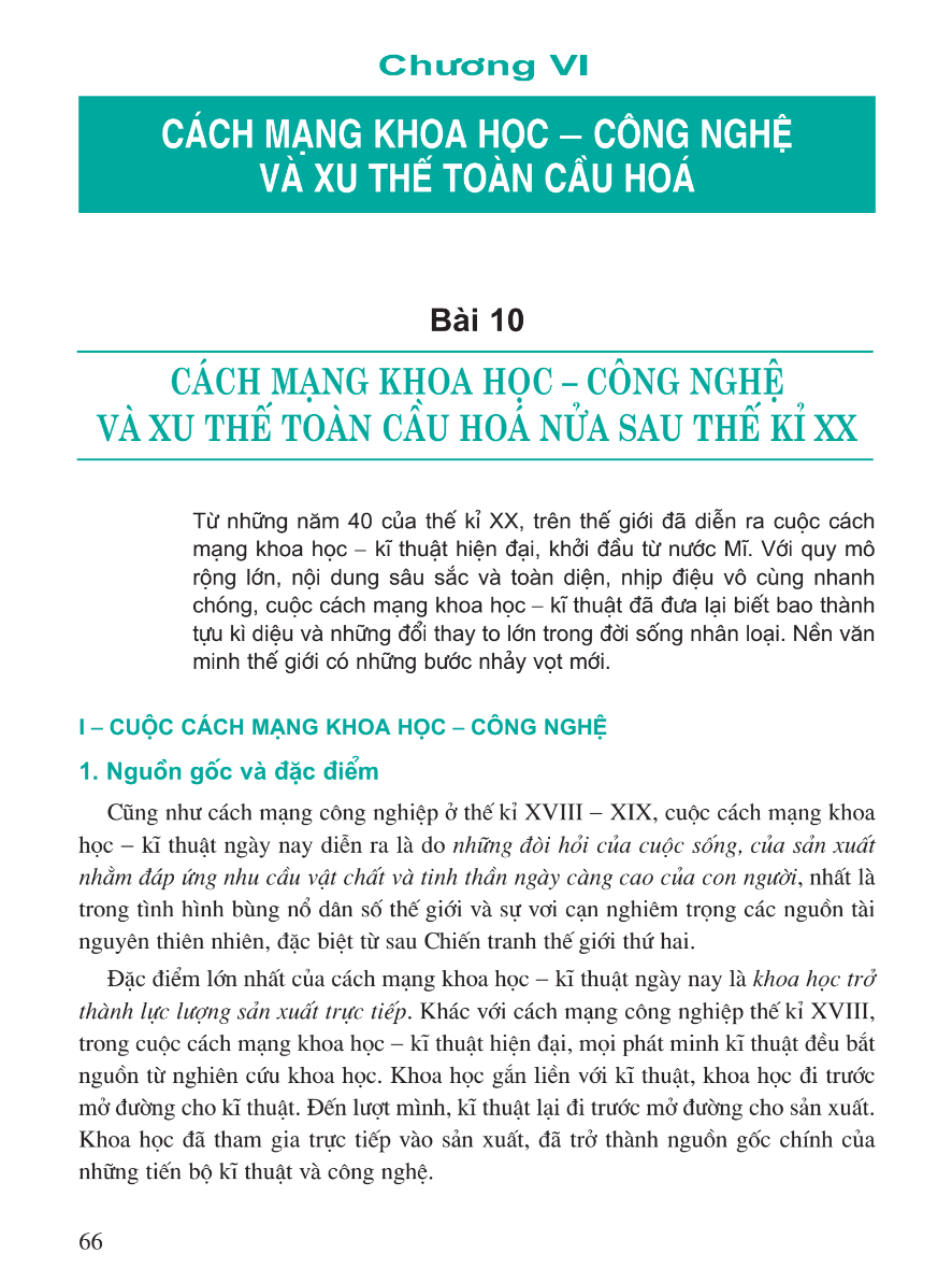 Bài 10: Cách Mạng Khoa Học - Công Nghệ Và Xu Thế Toàn Cầu Hóa Nửa Sau Thế Kỉ XX