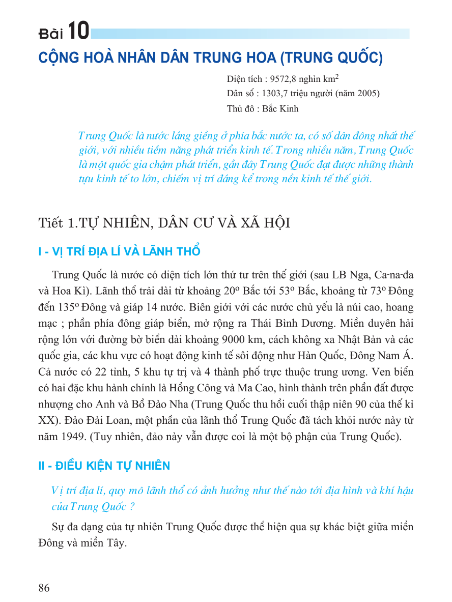 Bài 10: Cộng Hòa Nhân Dân Trung Hoa (Trung Quốc)