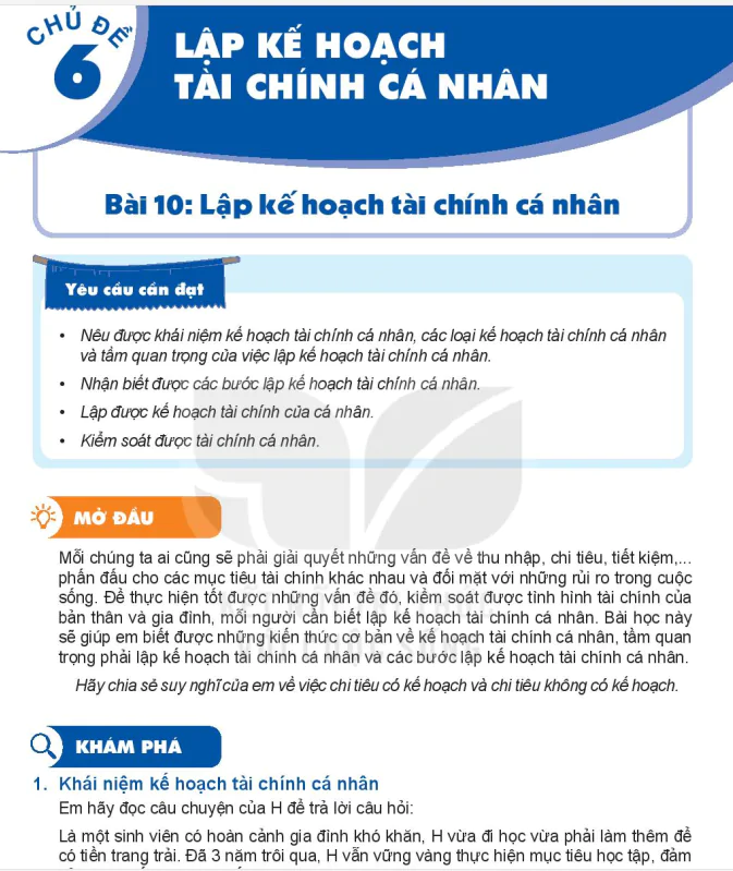 Bài 10: Lập kế hoạch tài chính cá nhân