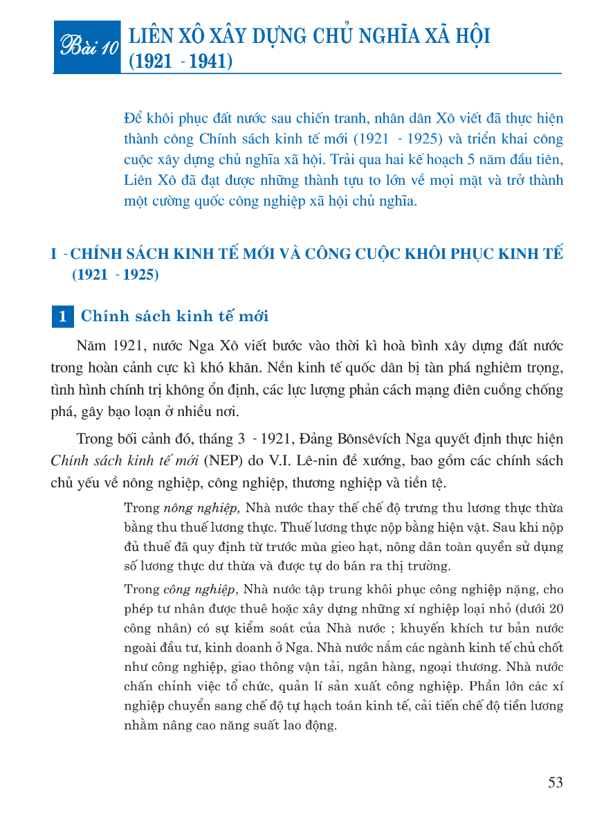 Bài 10: Liên Xô Xây Dựng Chủ Nghĩa Xã Hội (1921 - 1941)