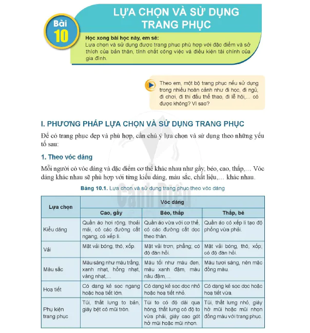 Bài 10. Lựa chọn và sử dụng trang phục