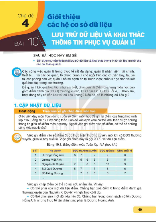Bài 10: Lưu trữ dữ liệu và khai thác thông tin phục vụ quản lí
