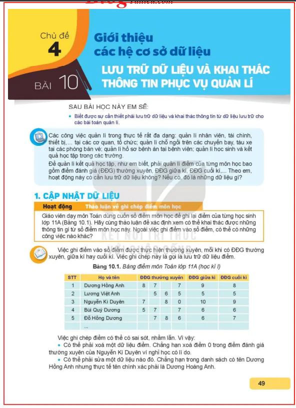 Bài 10: Lưu trữ dữ liệu và khai thác thông tin phục vụ quản lý