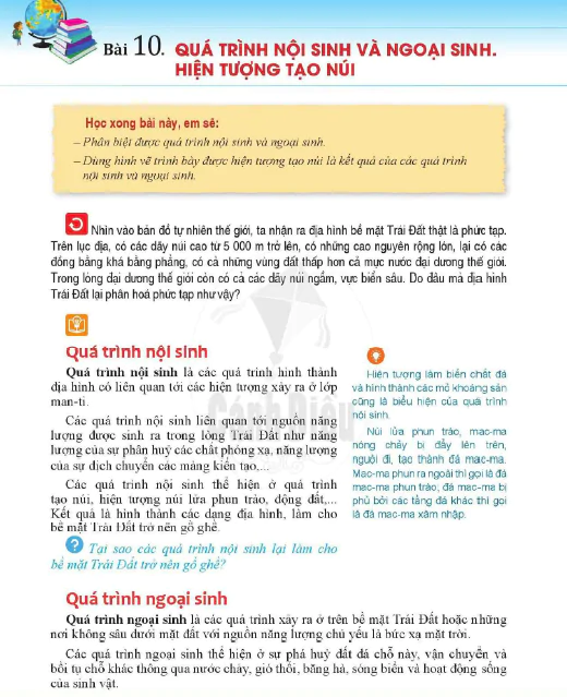 Bài 10. Quá trình nội sinh và ngoại sinh. Hiện tượng tạo núi