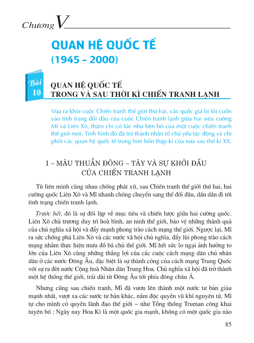 Bài 10: Quan Hệ Quốc Tế Trong Và Sau Thời Kì Chiến Tranh Lạnh