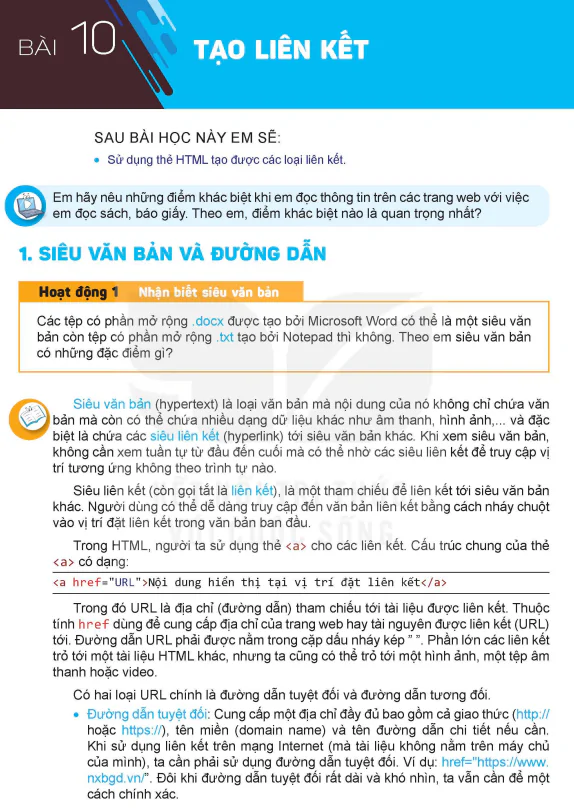 BÀI 10: TẠO LIÊN KẾT
