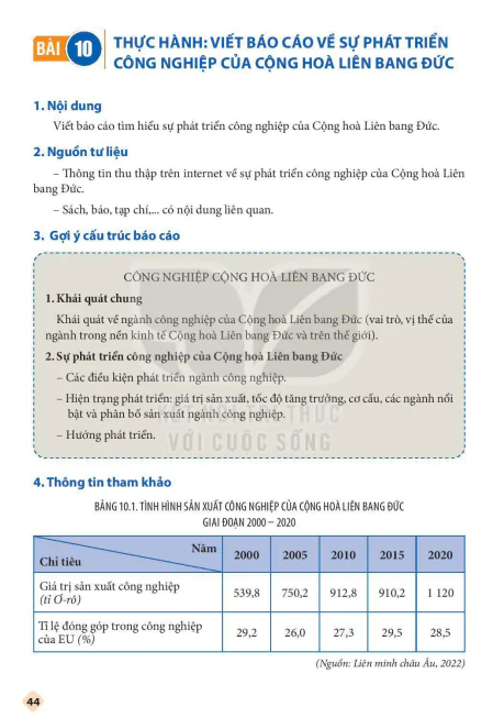BÀI 10: THỰC HÀNH: VIẾT BÁO CÁO VỀ SỰ PHÁT TRIỂN CÔNG NGHIỆP CỦA CỘNG HOÀ LIÊN BANG ĐỨC