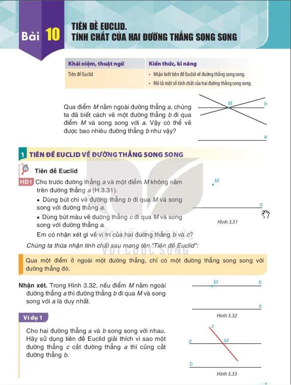 Bài 10: TIÊN ĐỀ EUCLID. TÍNH CHẤT CỦA HAI ĐƯỜNG THẲNG SONG SONG