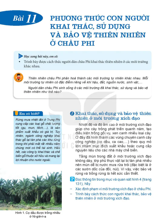 Bài 11 PHƯƠNG THỨC CON NGƯỜI KHAI THÁC, SỬ DỤNG VÀ BẢO VỆ THIÊN NHIÊN Ở CHÂU PHI