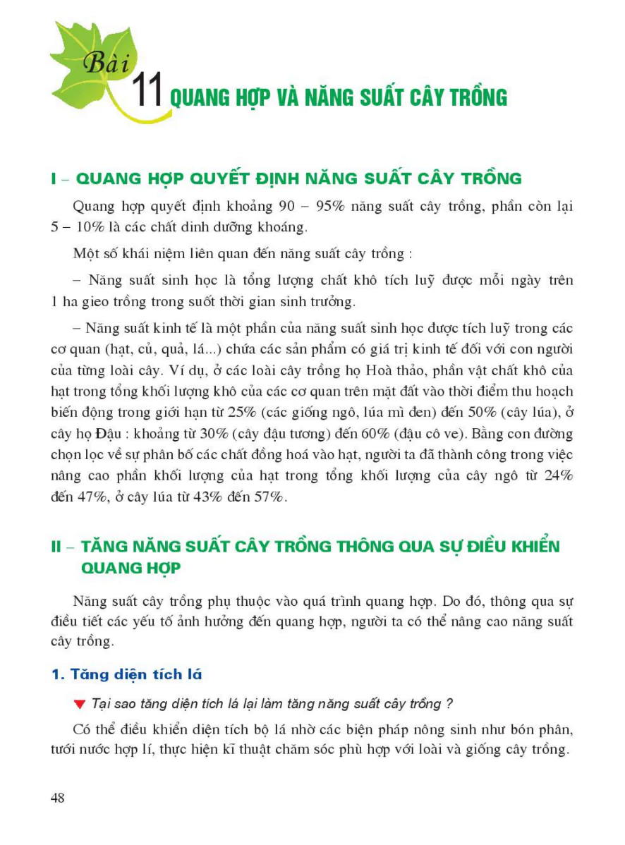 Bài 11: Quang Hợp Và Năng Suất Cây Trồng
