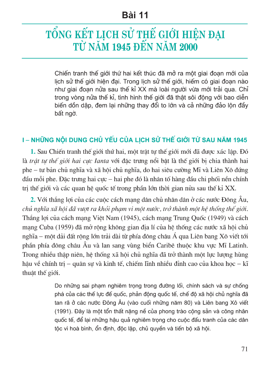 Bài 11: Tổng Kết Lịch Sử Thế Giới Hiện Đại Từ Năm 1945 Đến Năm 2000