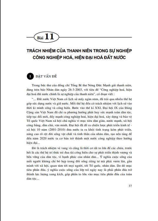 Bài 11: Trách nhiệm của thanh niên trong sự nghiệp công nghiệp hóa, hiện đại hóa đất nước