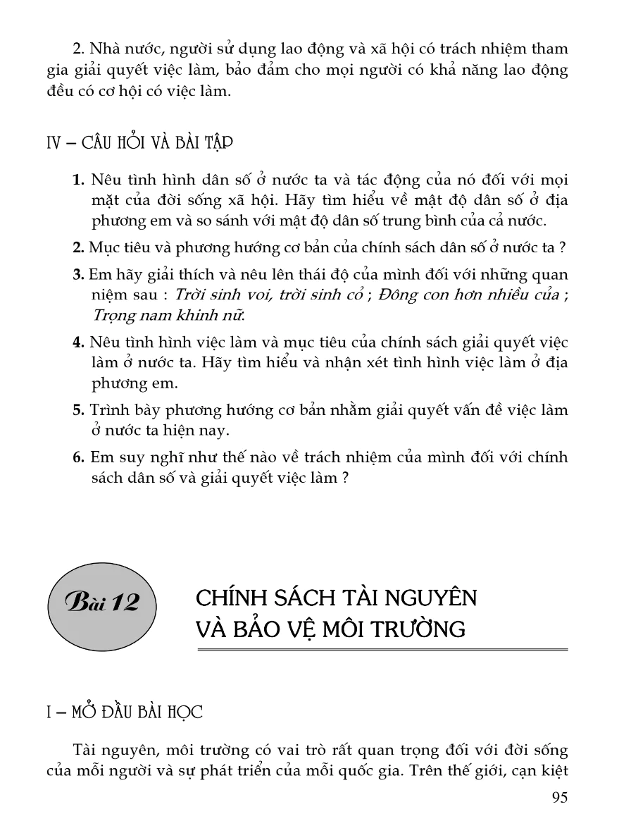 Bài 12: Chính Sách Tài Nguyên Và Bảo Vệ Môi Trường