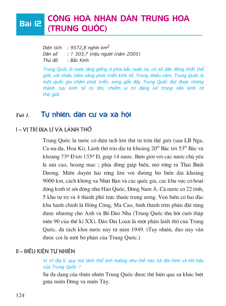 Bài 12: Cộng Hòa Nhân Dân Trung Hoa (Trung Quốc)