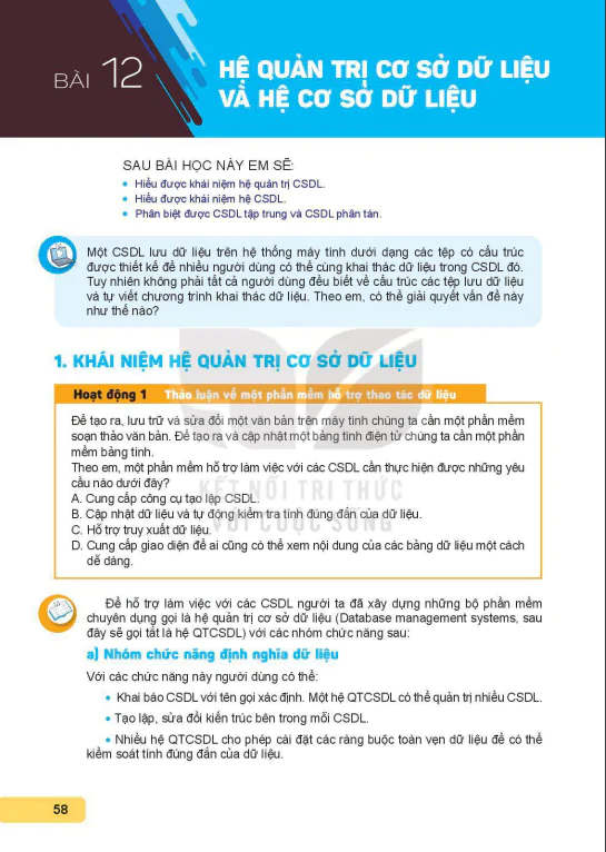 Bài 12: Hệ quản trị cơ sở dữ liệu và hệ cơ sở dữ liệu