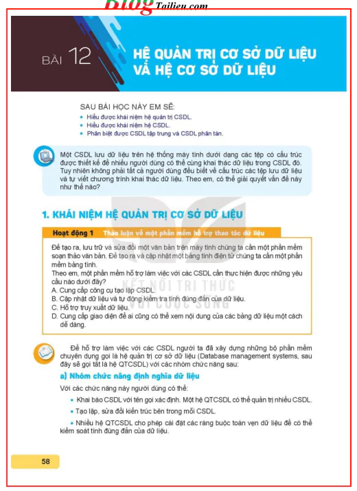 Bài 12: Hệ quản trị cơ sở dữ liệu và hệ cơ sở dữ liệu