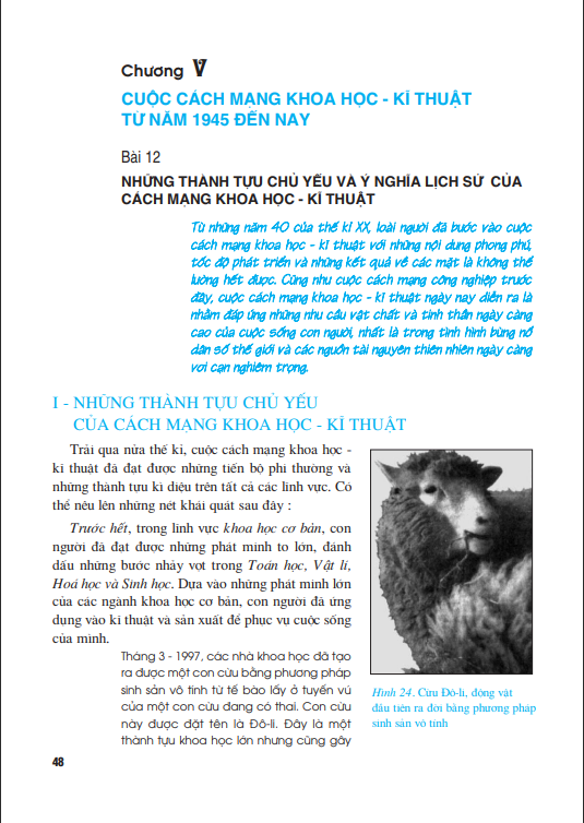 Bài 12: Những thành tựu chủ yếu và ý nghĩa lịch sử của cách mạng khoa học - kĩ thuật