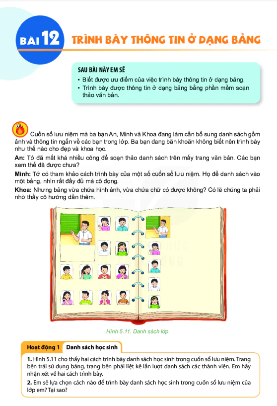 BÀI 12: TRÌNH BÀY THÔNG TIN Ở DẠNG BẢNG