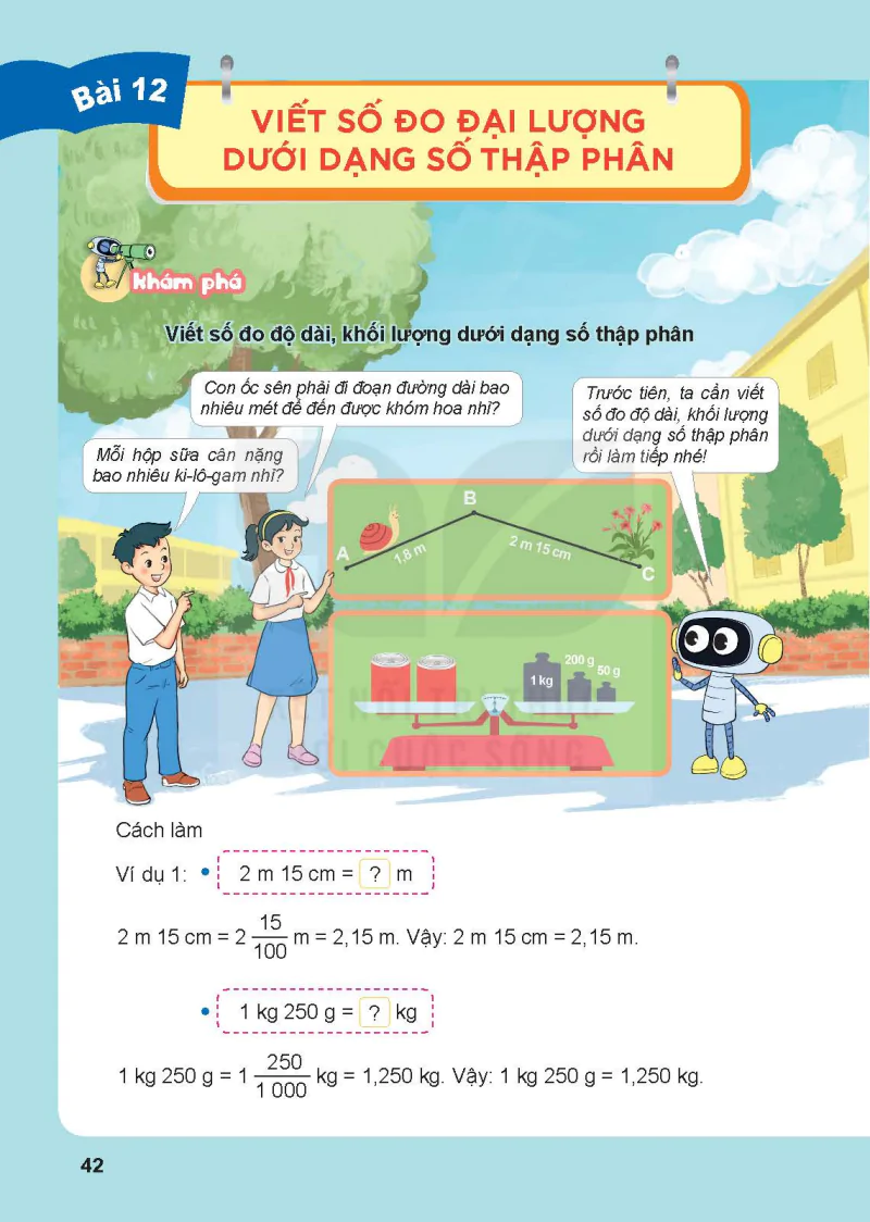 Bài 12. Viết số đo đại lượng dưới dạng số thập phân