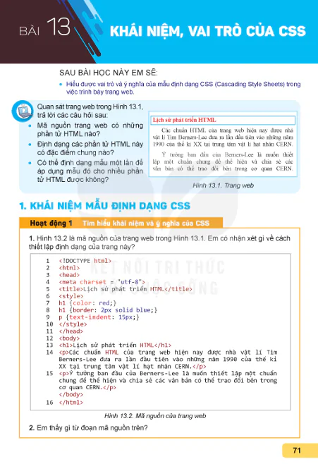 BÀI 13: KHÁI NIỆM, VAI TRÒ CỦA CSS
