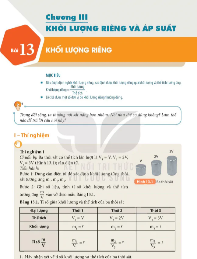 Bài 13 : Khối lượng riêng