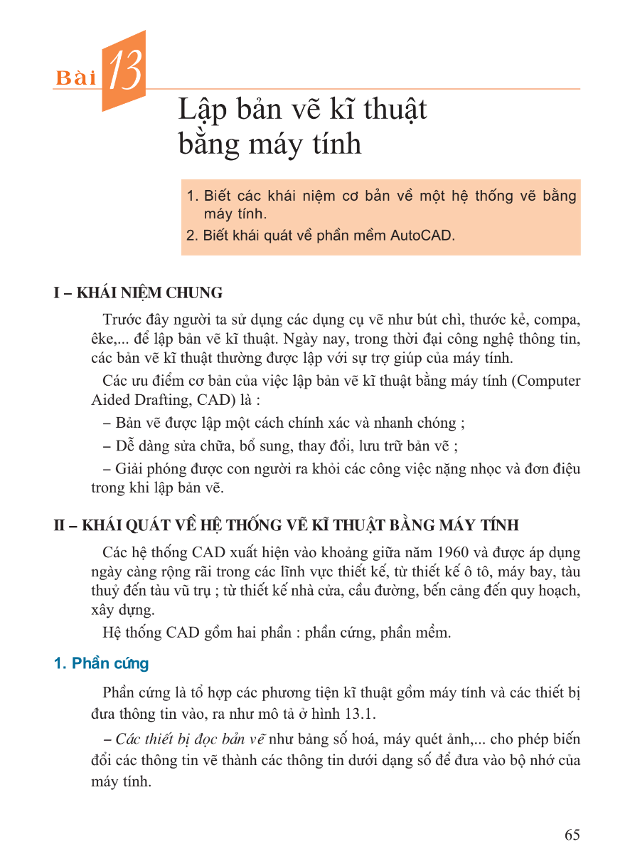Bài 13: Lập Bản Vẽ Kĩ Thuật Bằng Máy Tính