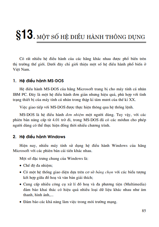 Bài 13: Một số hệ điều hành thông dụng
