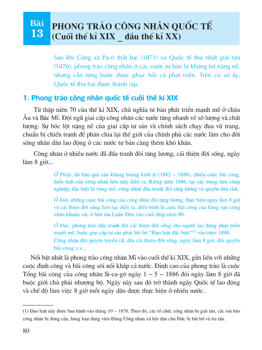 Bài 13: Phong Trào Công Nhân Quốc Tế (Cuối Thế Kỉ XIX - Đầu Thế Kỉ XX)