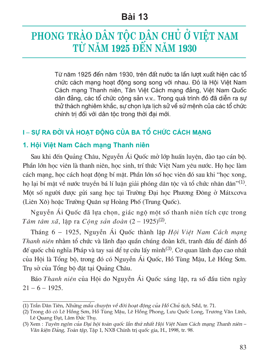 Bài 13: Phong Trào Dân Tộc Dân Chủ Ở Việt Nam Năm 1925 - 1930