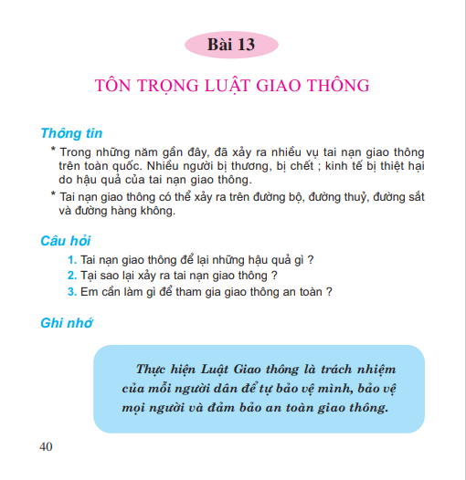 Bài 13: Tôn trọng luật giao thông