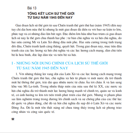 Bài 13: Tổng kết lịch sử thế giới từ sau năm 1945 đến nay