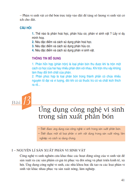 Bài 13: Ứng dụng công nghệ vi sinh trong sản xuất phân bón