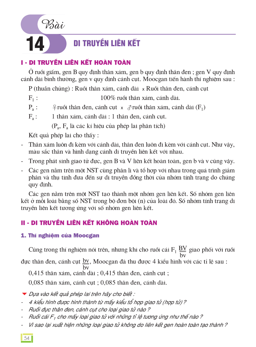 Bài 14: Di Truyền Liên Kết