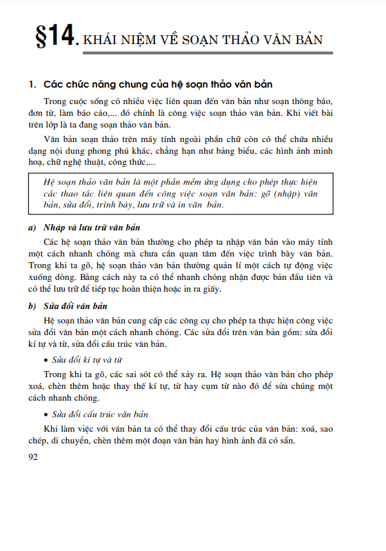 Bài 14: Khái niệm về soạn thảo văn bản
