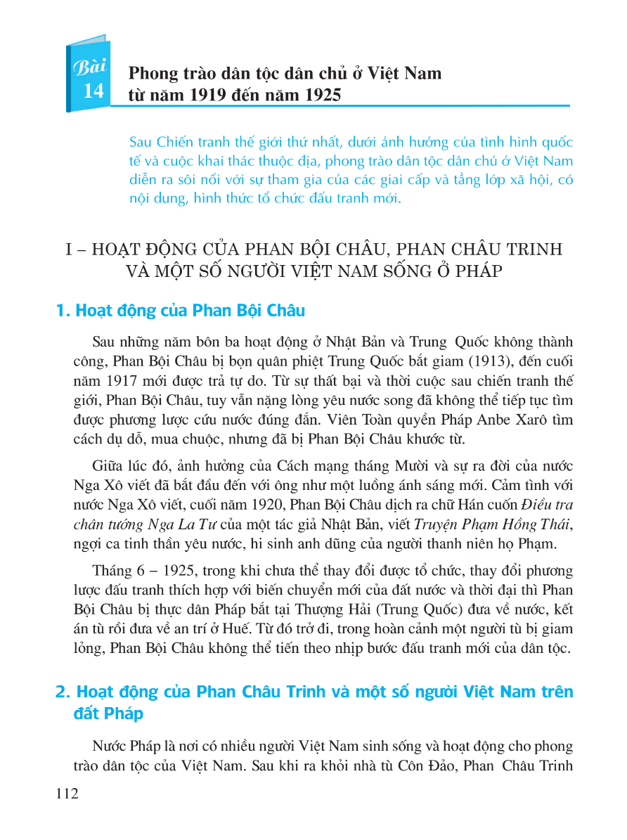 Bài 14: Phong Trào Dân Tộc Dân Chủ Ở Việt Nam Từ Năm 1919 Đến Năm 1925