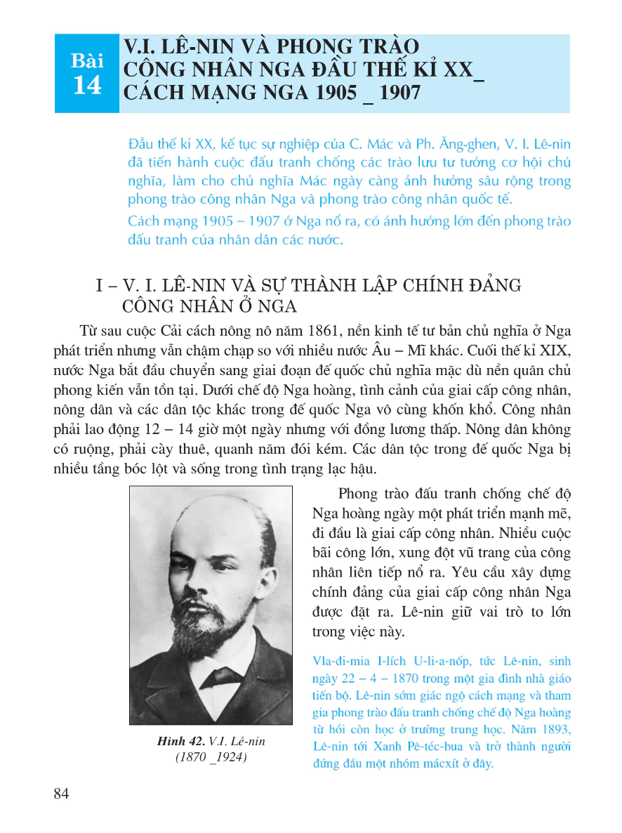 Bài 14: V.I.Lê-nin Và Phong Trào Công Nhân Nga Đầu Thế Kỉ XX - Cách Mạng Nga 1905 - 1907