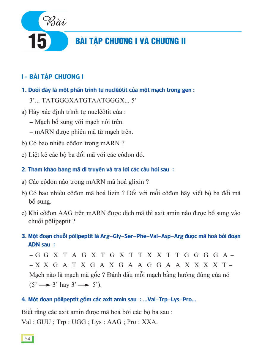 Bài 15: Bài Tập Chương I Và Chương II