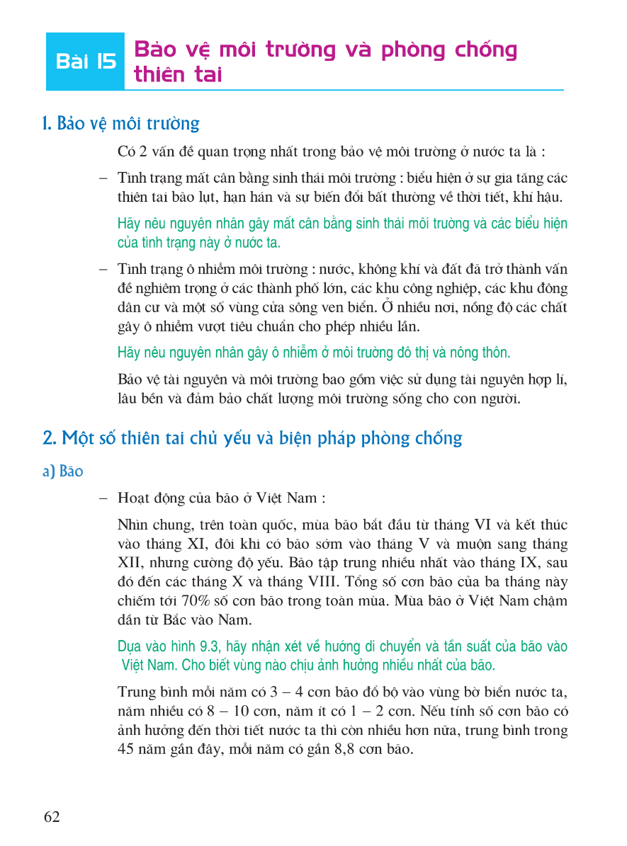 Bài 15: Bảo Vệ Môi Trường Và Phòng Chống Thiên Tai