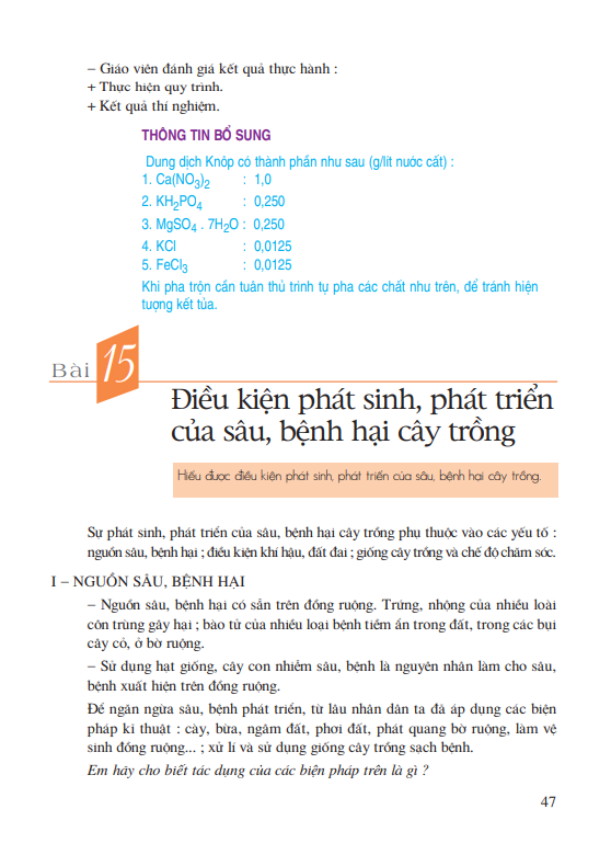 Bài 15: Điều kiện phát sinh, phát triển của sâu, bệnh hại cây trồng