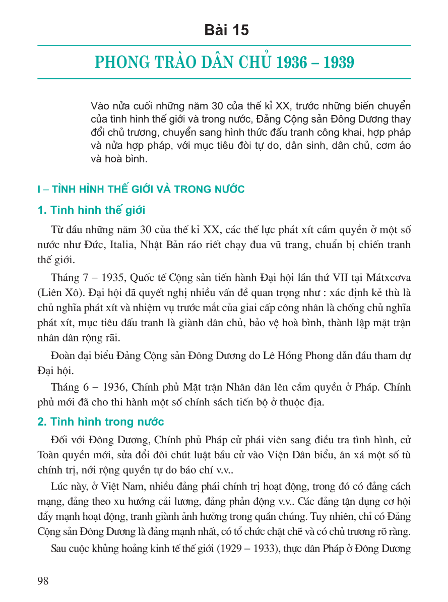 Bài 15: Phong Trào Dân Chủ 1936 - 1939
